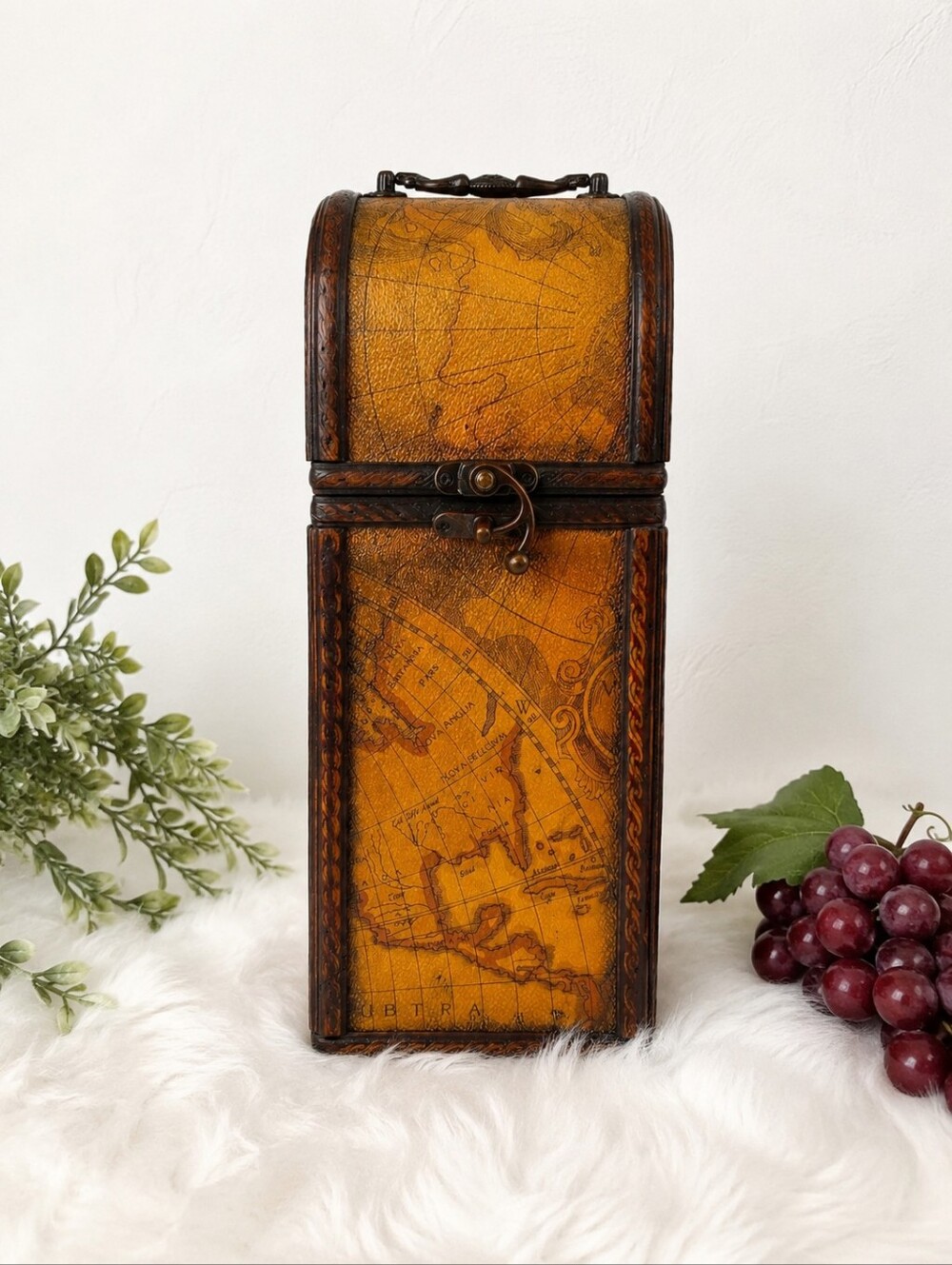 Vintage Map Design Wood Wine Storage Box